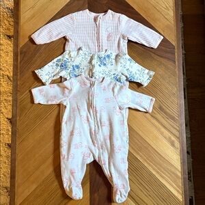 Bundle of Like New Little Me Pink, Cream, and Blue Footies- Newborn